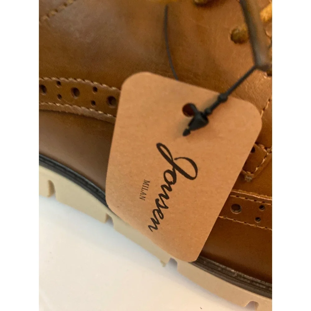 NWT Jousen Milan Mens Wingtip Oxford Shoes Brown Brogue Lace Up Dress Shoes SZ 8